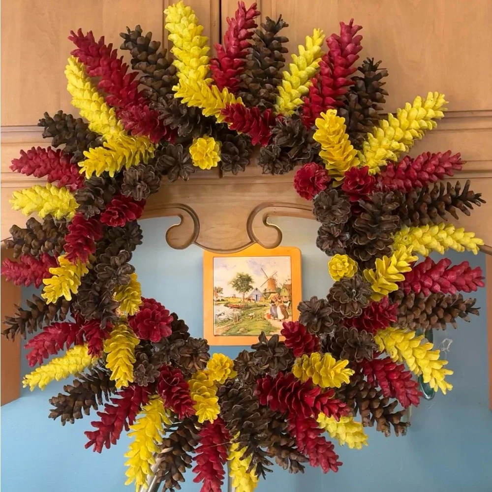 Vibrant Holiday Wreath with Red and Yellow Accents